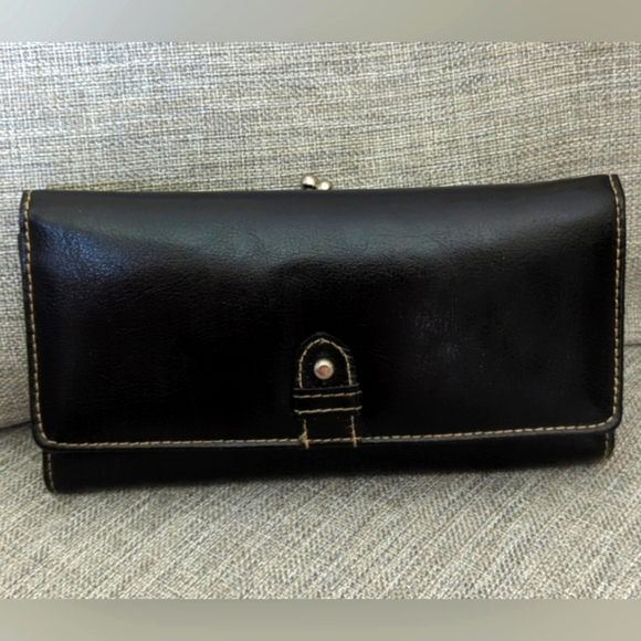 BUXTON Genuine Leather Vintage Minimalist Black Wallet w Kiss Lock Change Pouch - Picture 16 of 16